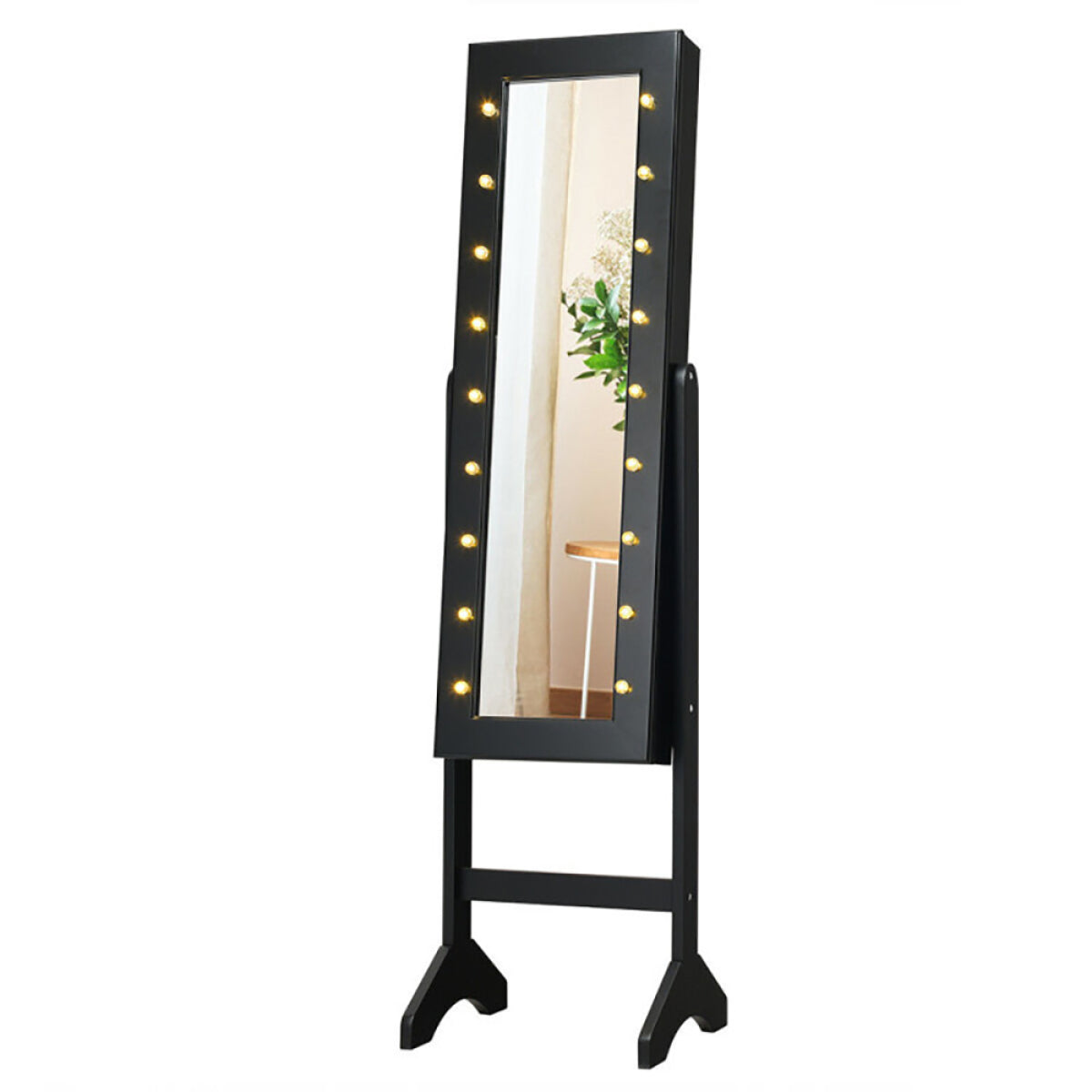 Mirrored Standing Jewelry Armoire – LED Lights, Bedroom Storage – view 4