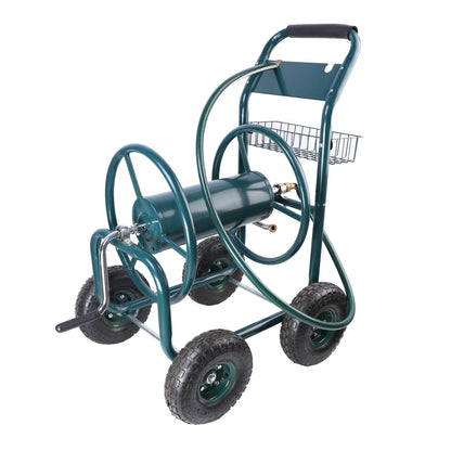 Portable Garden Hose Reel Cart with Storage Basket, Green