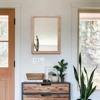 Wood Framed Farmhouse Wall Mirror, Antique Natural