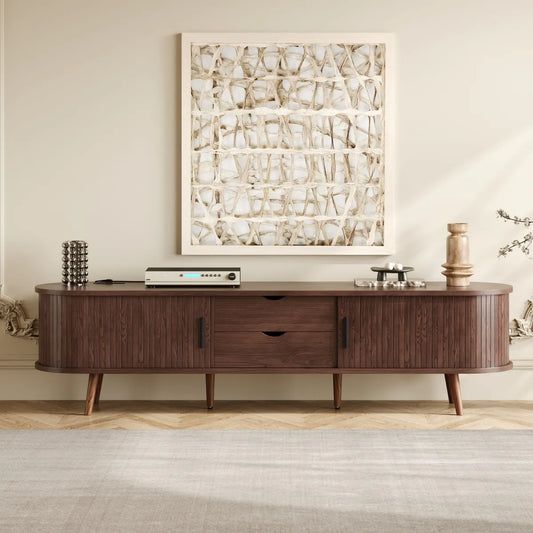 70" Mid-Century Modern TV Stand with Tambour Doors