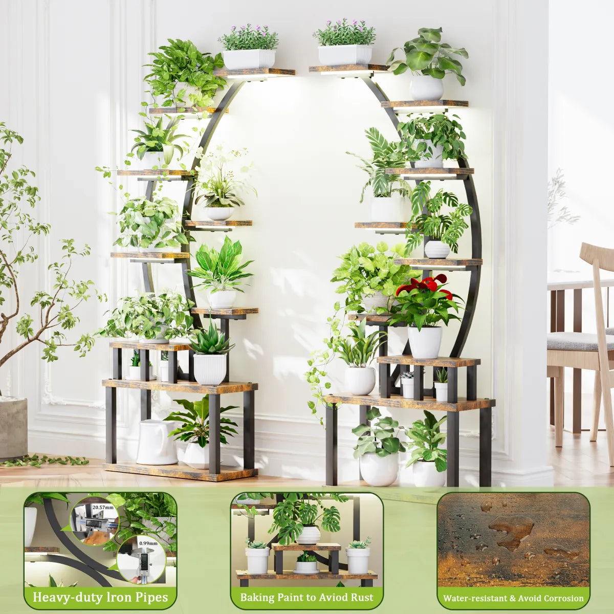 2-Pack 9-Tier Metal Plant Stand with Grow Lights, 63" Tall – view 3