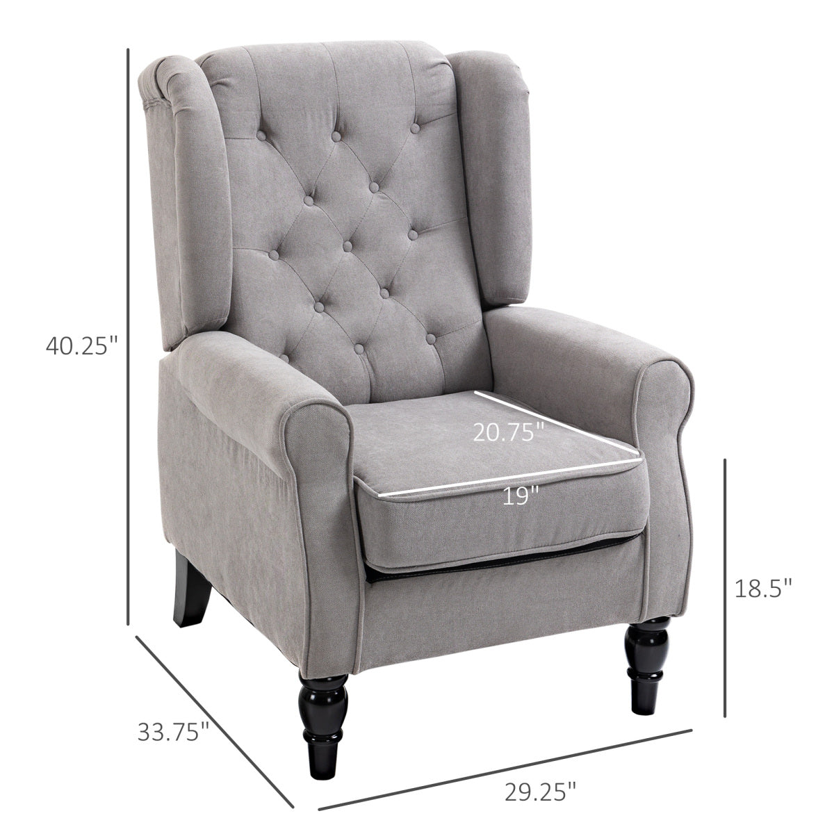 Tufted Club-Style Accent Chair – Gray Fabric with Wooden Legs, Living Room Seating
