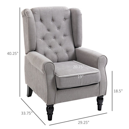 Tufted Club-Style Accent Chair – Gray Fabric with Wooden Legs, Living Room Seating