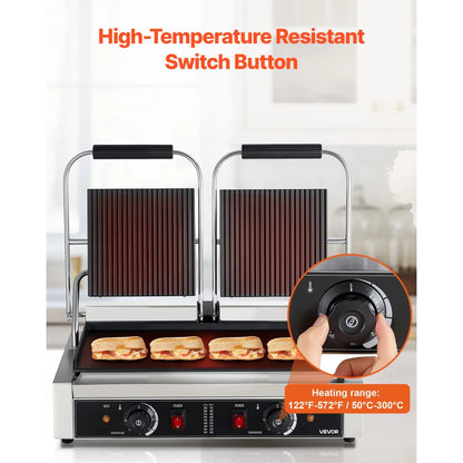 Commercial Panini Press – Large Electric Sandwich Grill with Ribbed Plates