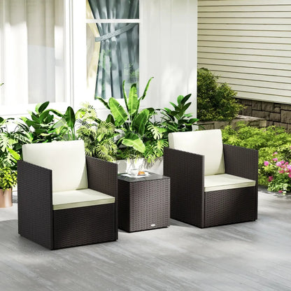 Folding Wicker Bistro Set with Glass Coffee Table – view 5
