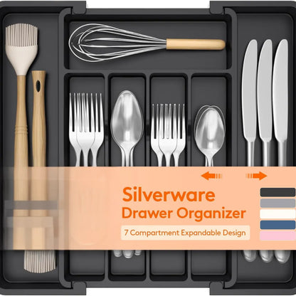 Expandable Silverware Drawer Organizer – Adjustable Kitchen Utensil Tray