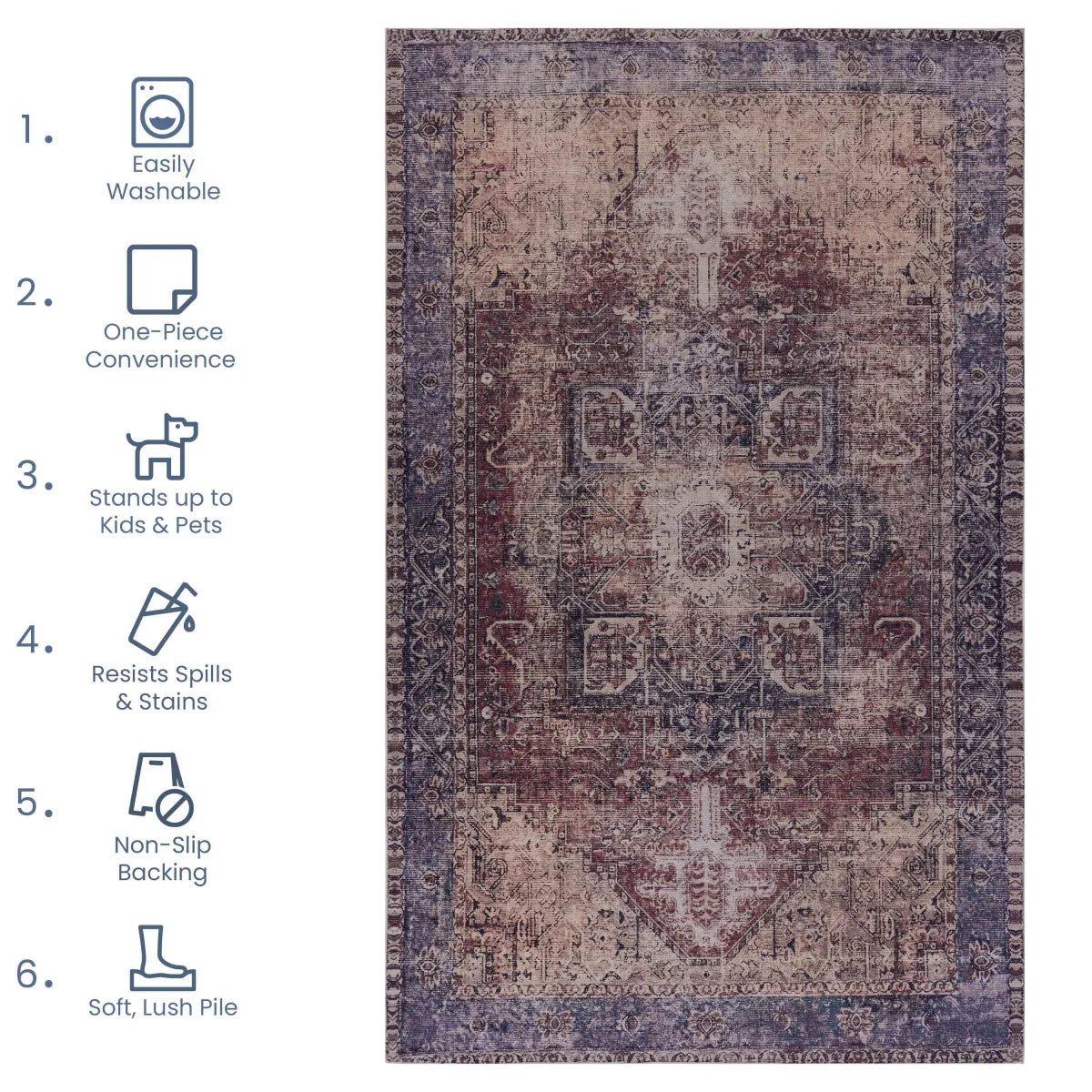 Washable Area Rug, Burgundy