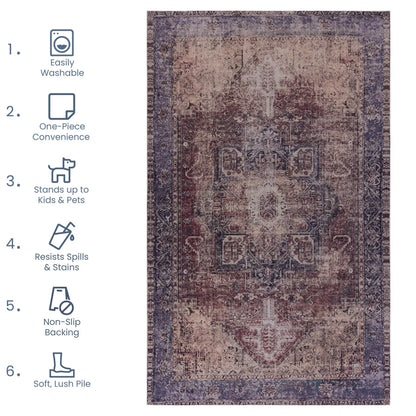 Washable Area Rug, Burgundy