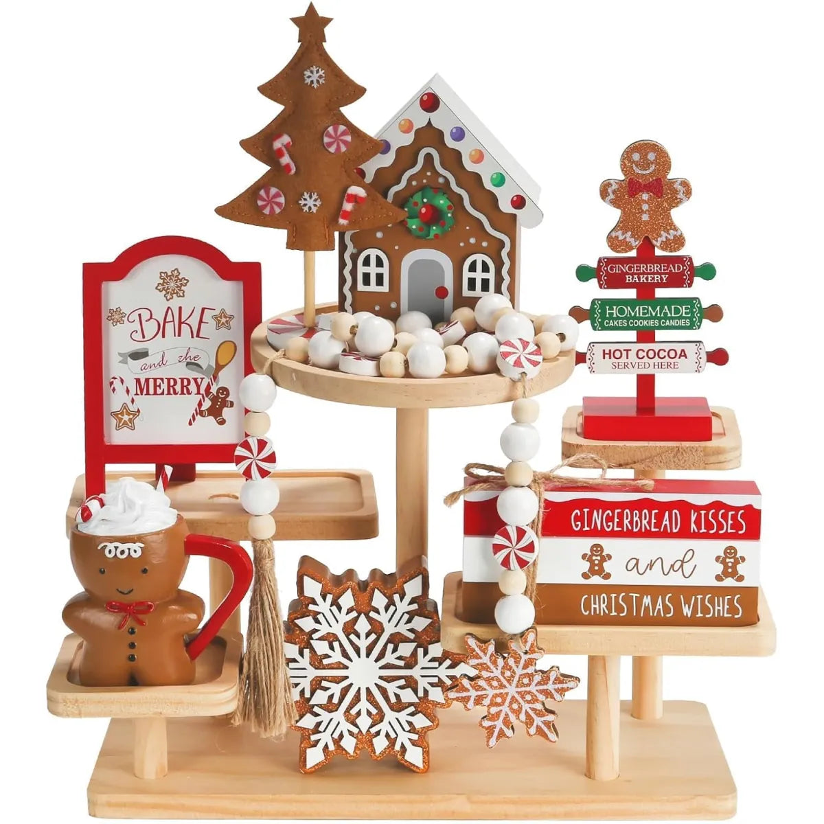 8-Piece Gingerbread Tiered Tray Christmas Decor Set