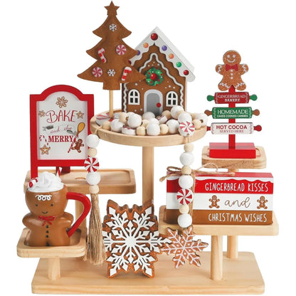 8-Piece Gingerbread Tiered Tray Christmas Decor Set