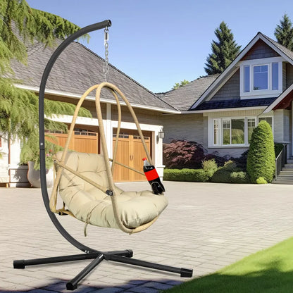 Woven Rattan Hanging Egg Chair with Stand, Khaki
