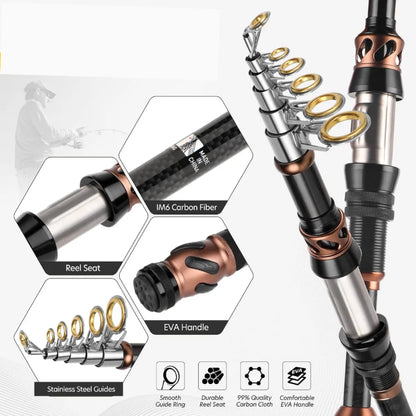 Telescopic Carbon Fiber Fishing Rod and Spinning Reel Combo