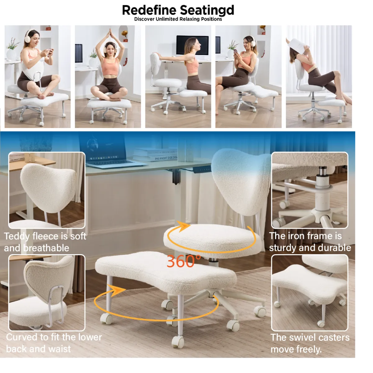 Ergonomic Cross-Legged Meditation Chair, Beige