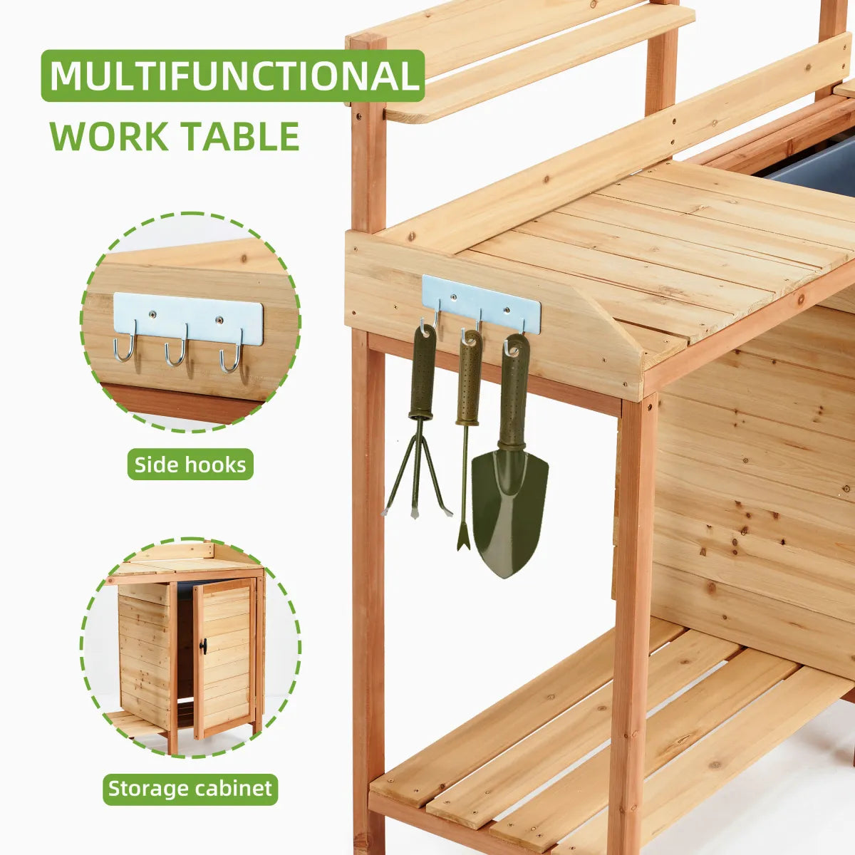 Outdoor Wooden Potting Bench Table with Sink & Storage – view 4