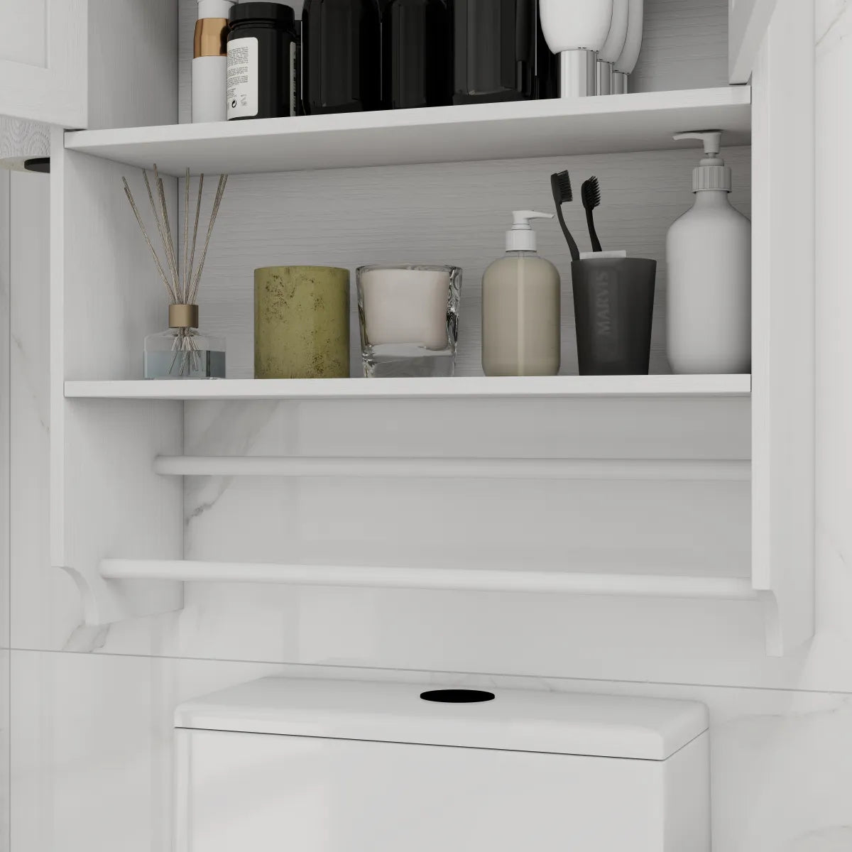 Bathroom Wall Cabinet with Adjustable Shelf, Towel Bar and Paper Holder, White