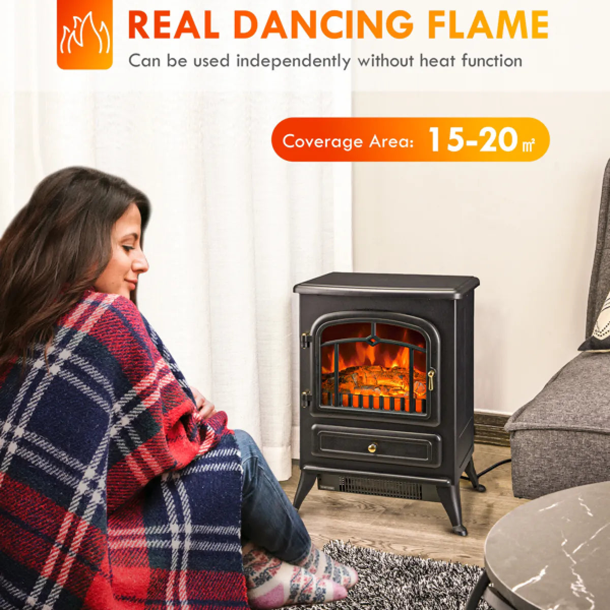 Electric Fireplace Heater with LED Flame Effect