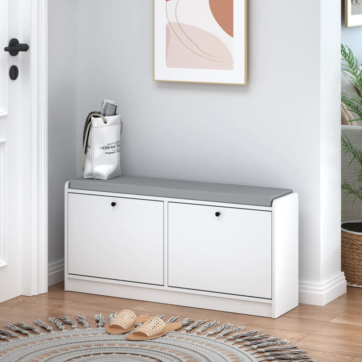 Cushioned Shoe Storage Bench with Cabinet for Entryway – view 9