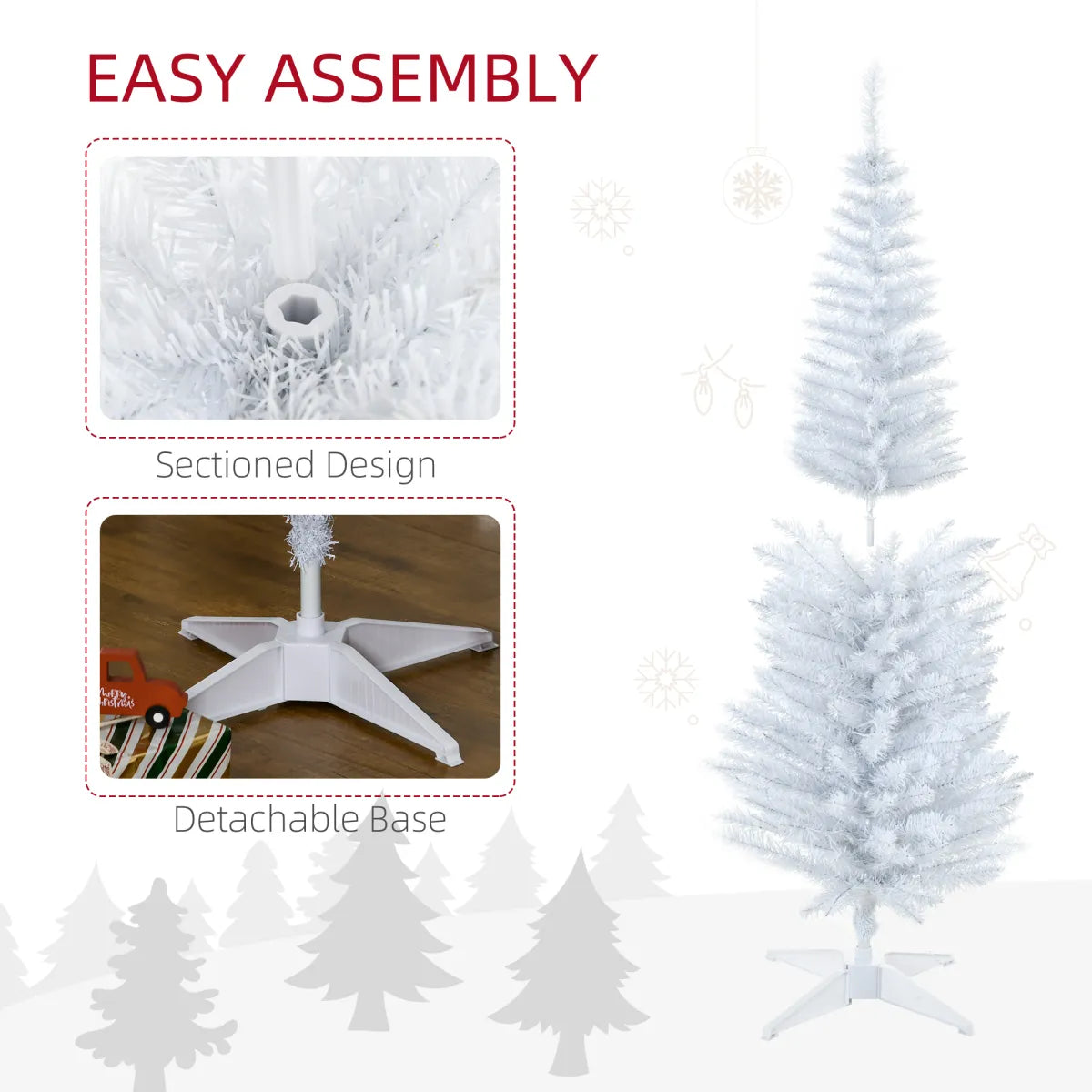 5' Pre-Lit Pencil Christmas Tree with LED Lights, White