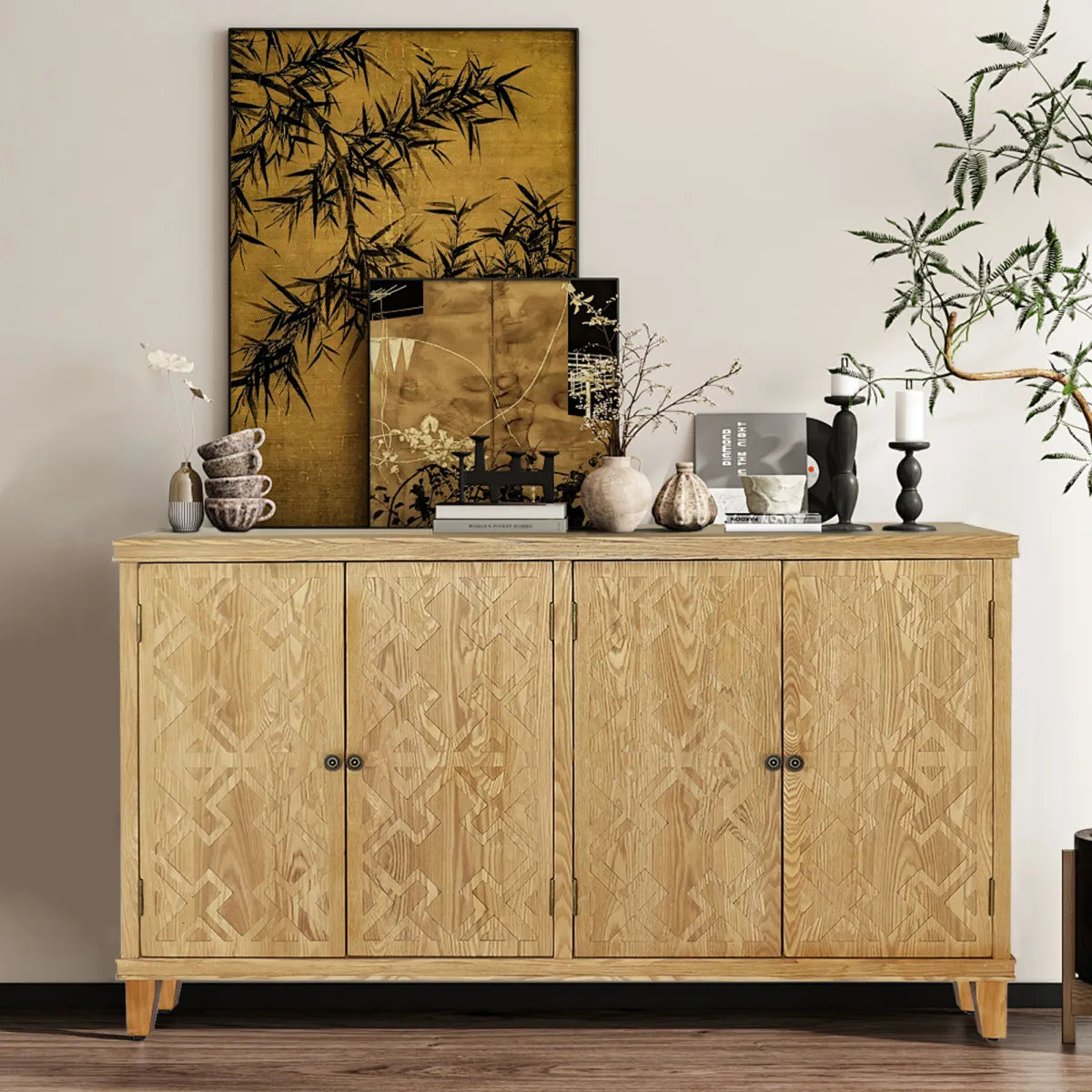 59" Brown Accent Cabinet with 4 Doors, Media & Buffet Console – view 3