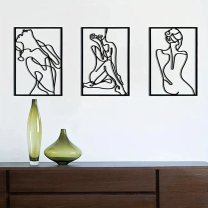 3-Piece Abstract Line Art Wall Sculpture Set, Modern Minimalist Decor