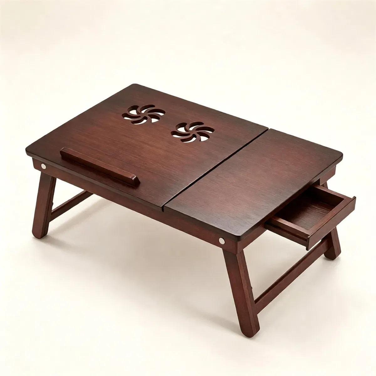 Adjustable Bamboo Laptop Bed Tray with Storage Drawer, Brown