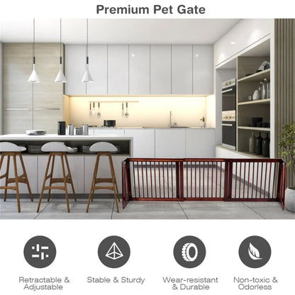 3-Panel Wooden Freestanding Pet Gate, Adjustable Length