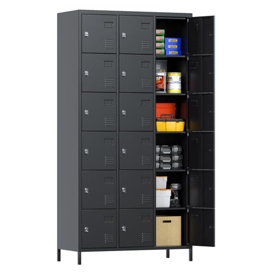 18-door metal employee locker, black