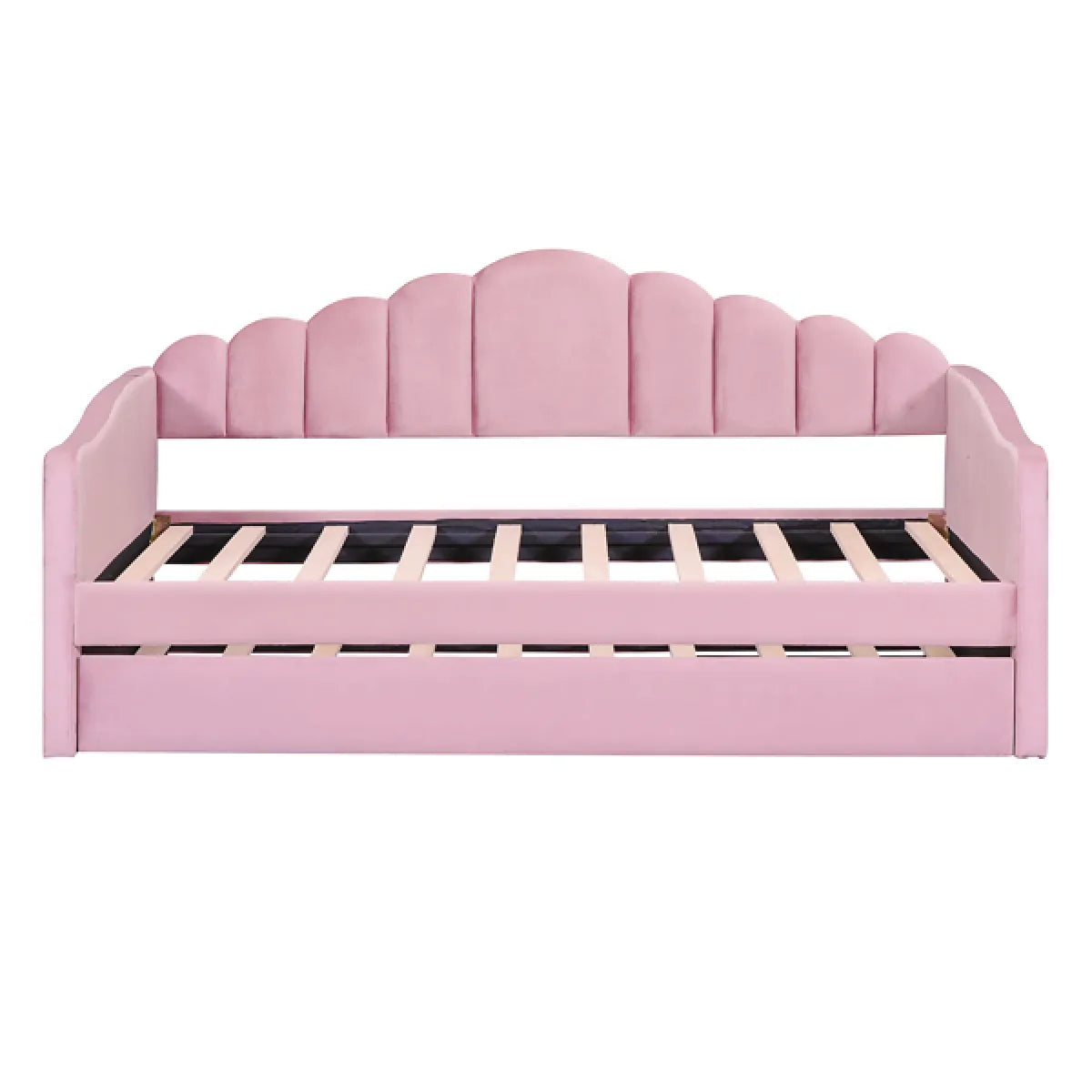 Twin Size Upholstered Daybed with Trundle – Velvet Sofa Bed with USB Charging, Pink – view 4