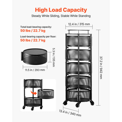 Rotating 5-Tier Storage Rack Cart – Fruit and Vegetable Kitchen Organizer