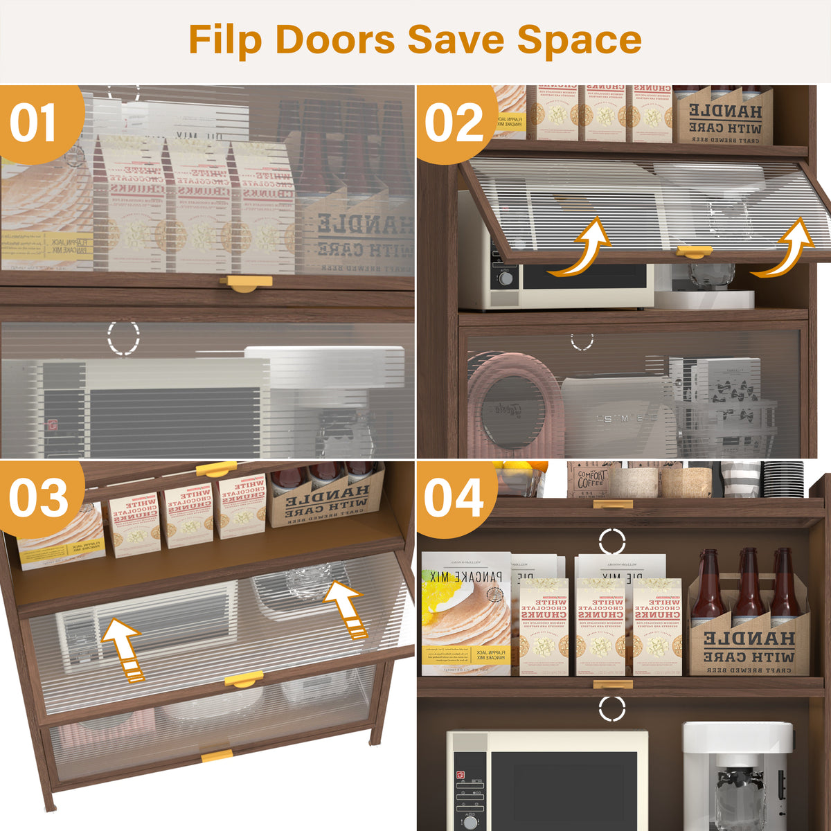 57 inch tall metal 4-door flip cabinet, walnut