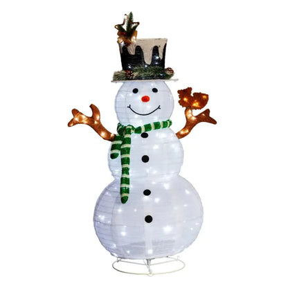 4 Ft Pre-Lit Pull-Up Snowman and Squirrel Christmas Yard Decoration with LED Lights