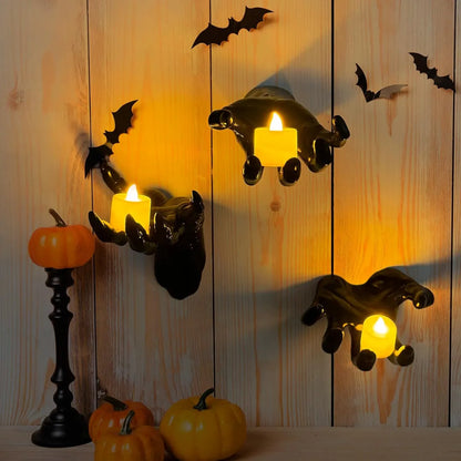 Set of 3 Creepy Hands with Candles, Halloween Wall Decor for Indoor Home and Haunted House