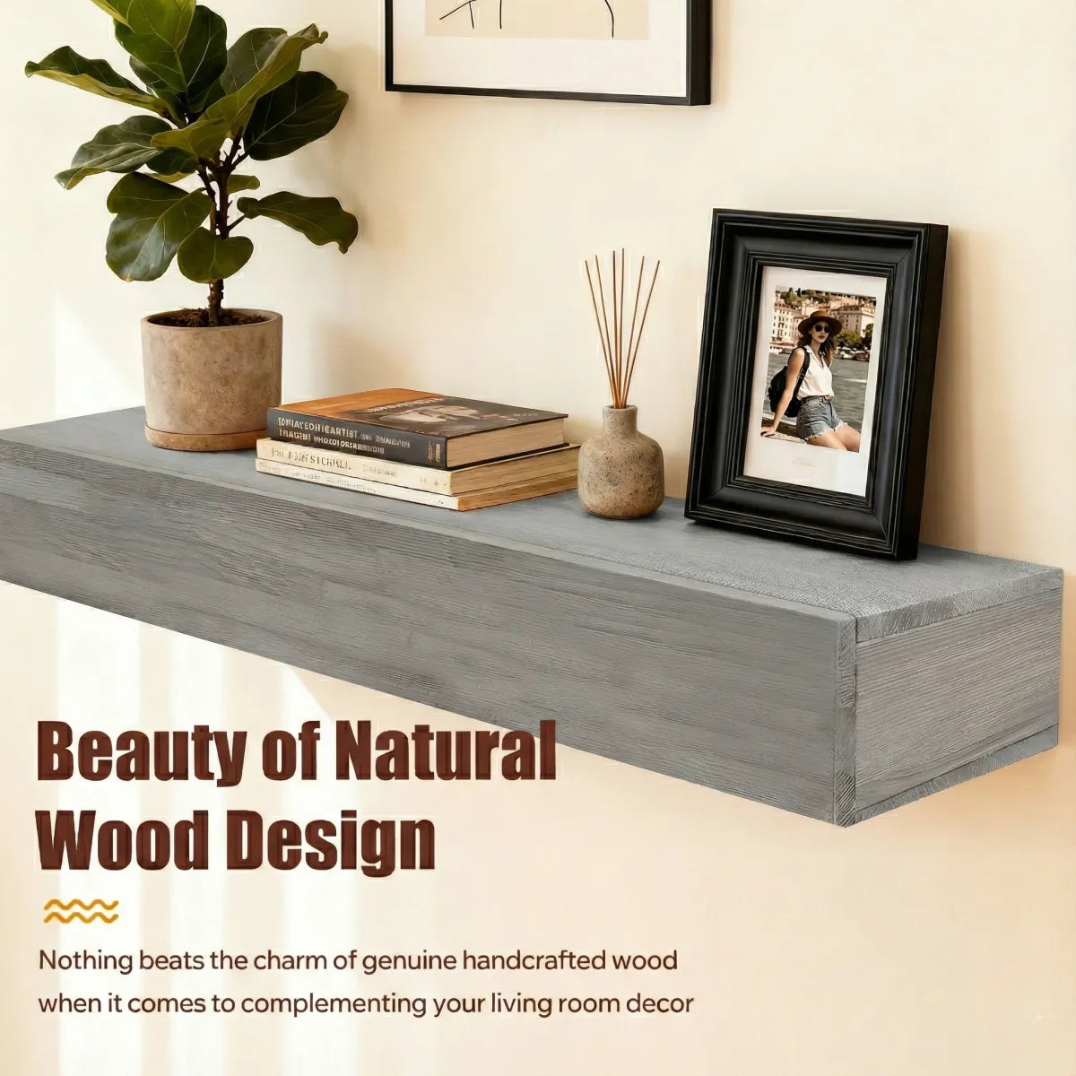 60" Rustic Wood Fireplace Mantel, Floating Wall Shelf – view 3