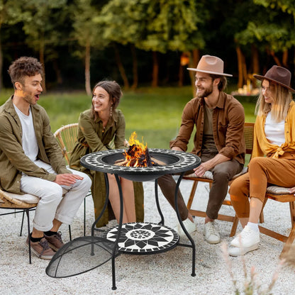 30" Round Fire Pit Dining Table – 3-in-1 Wood-Burning with Ice Bucket