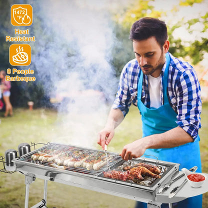 Foldable Stainless Steel Charcoal BBQ Grill – Portable Picnic & Camping Barbecue