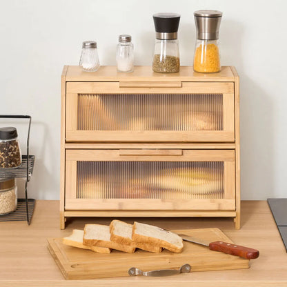 Double-Layer Bamboo Bread Box – Kitchen Counter Storage Container
