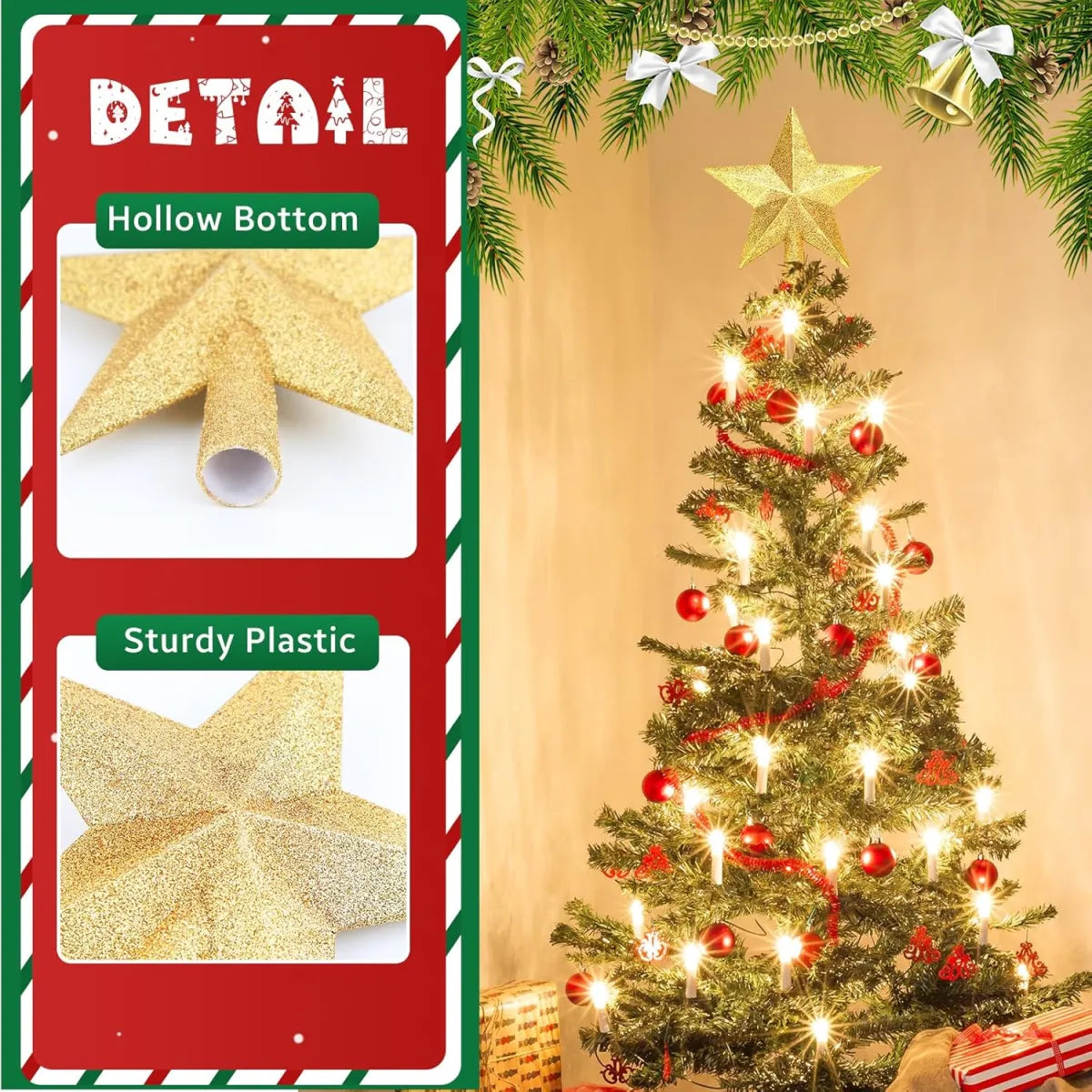 Gold Shatterproof Christmas Star Tree Topper