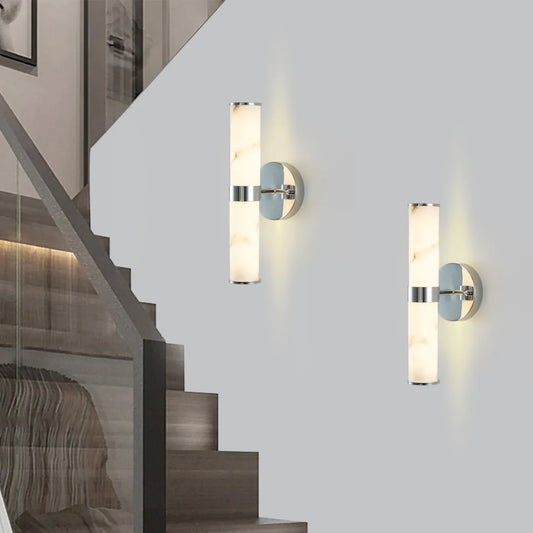 Modern Marble and Chrome Wall Sconce, Set of 2