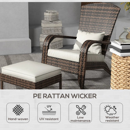 Wicker Adirondack Fire Pit Chair with Ottoman and Cushions, White