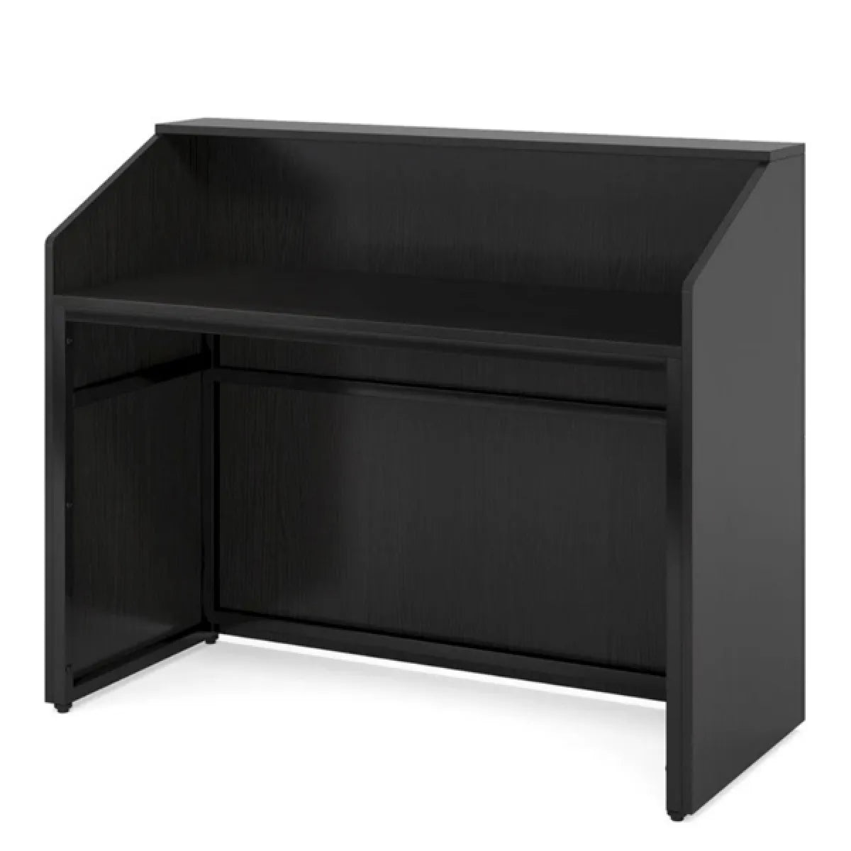 Modern Reception Desk with Carved Concentric Circle Front Panel, Black