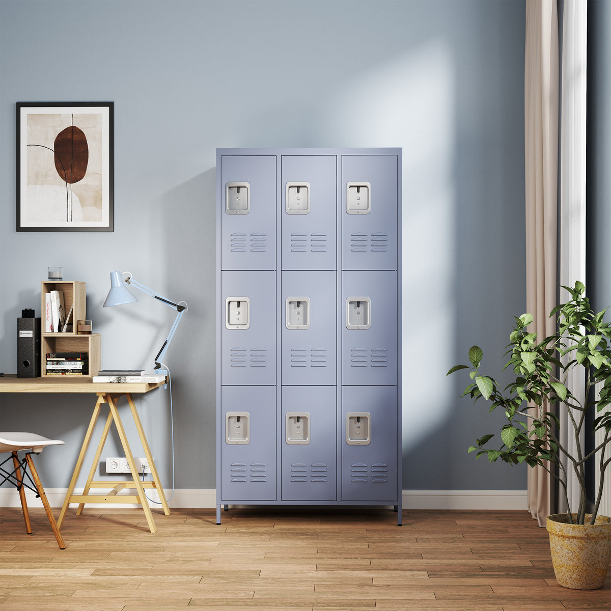 9-door metal locker, 72 inch, gray