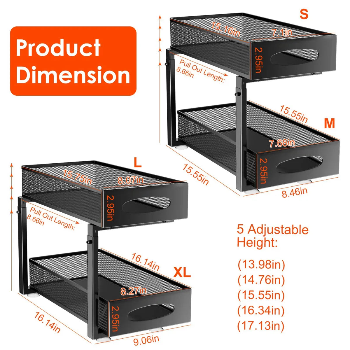 2-Piece Under-Sink Organizer, 2-Tier Pull-Out Cabinet Storage
