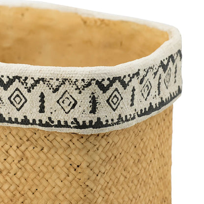 Set of 2 Rectangular Basket Planters with Geometric Trim