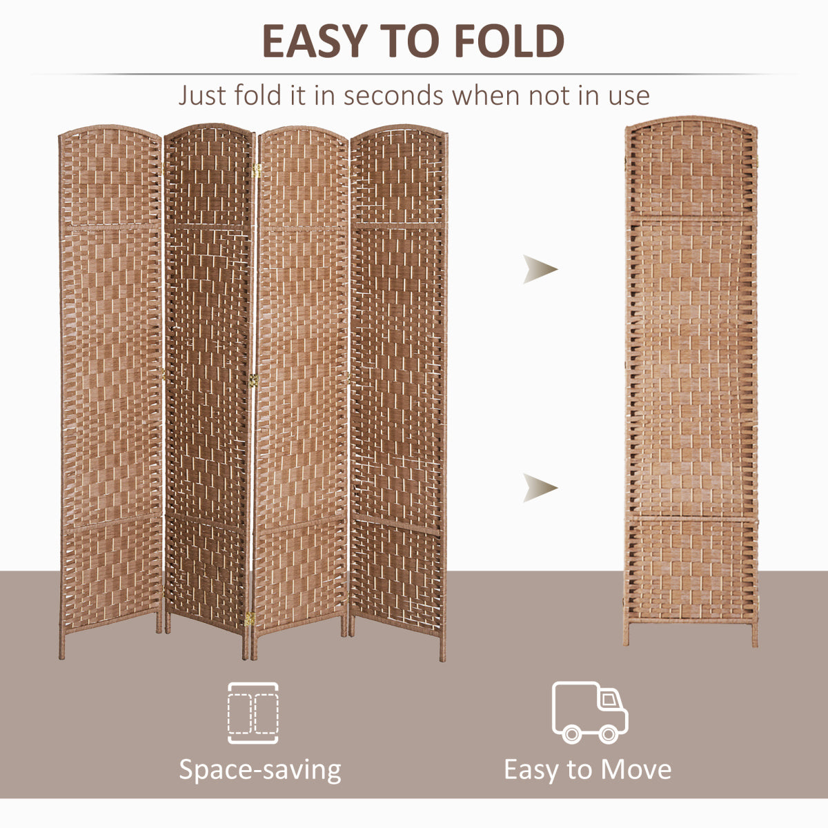 6FT Tall Wicker Weave Room Divider – 4-Panel Folding Privacy Screen, Bedroom & Home Office – view 4