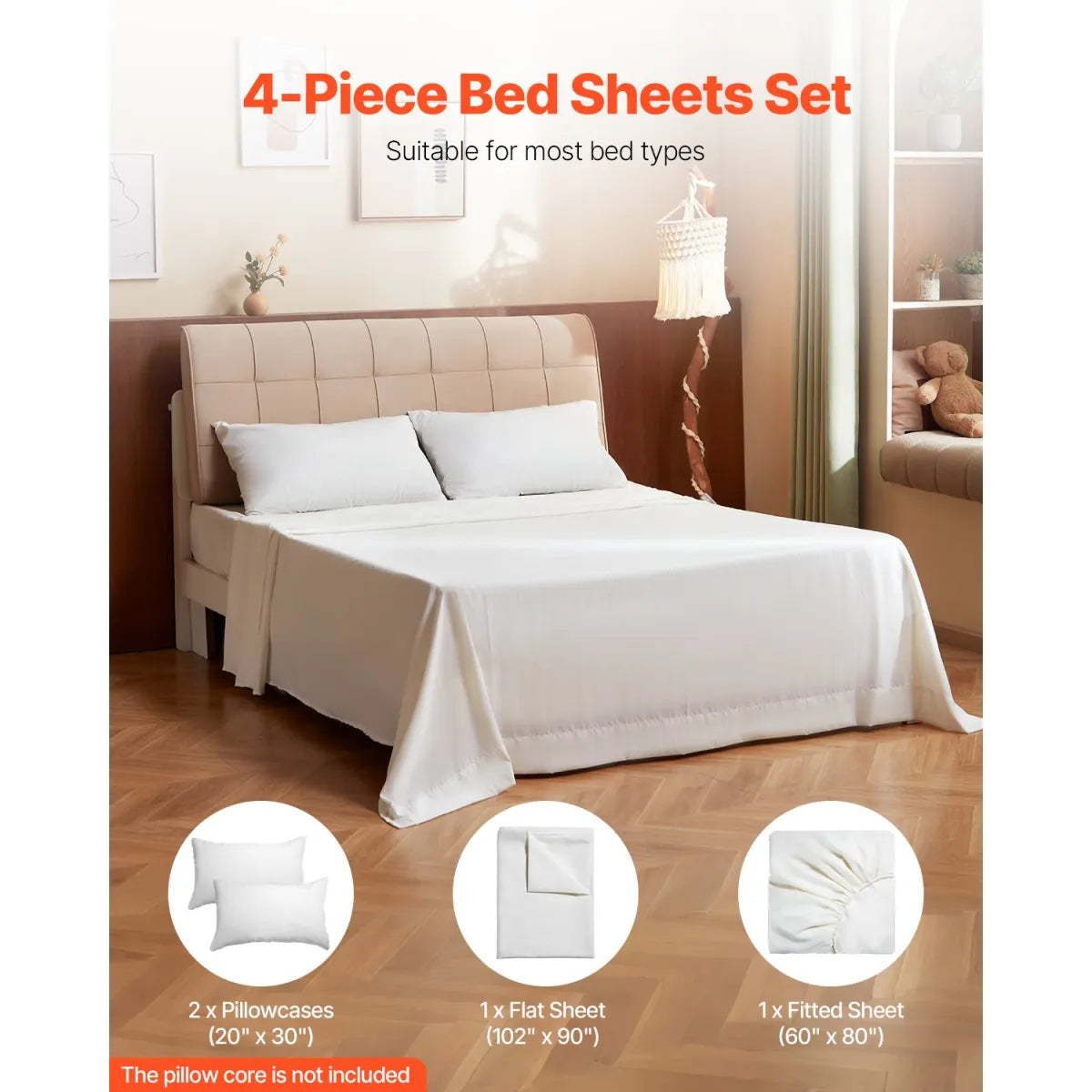 4-Piece Brushed Microfiber Bed Sheet Set – Breathable Wrinkle-Resistant Queen Bedding