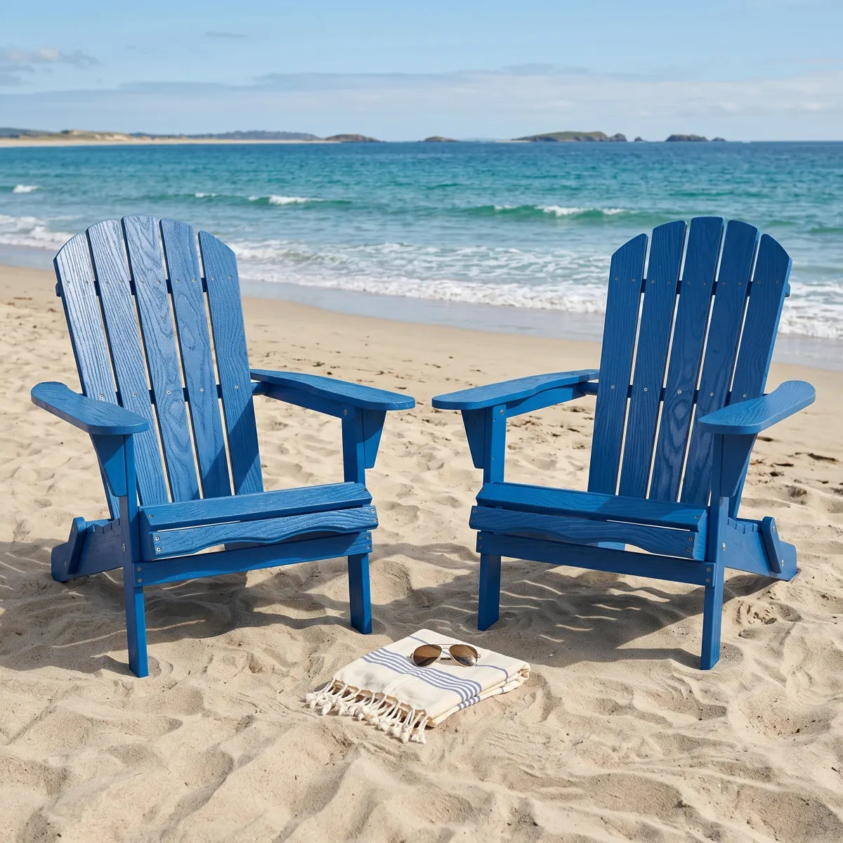 Wood Adirondack Patio Lounge Chair – Solid Wood Folding Outdoor Chair, Navy Blue