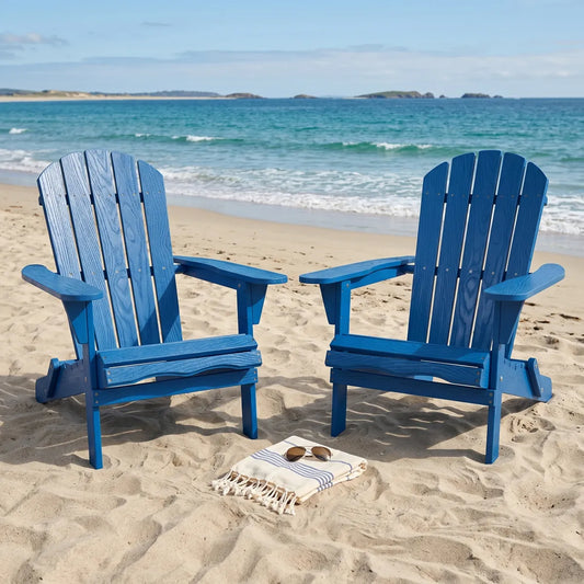 Wood Adirondack Patio Lounge Chair – Solid Wood Folding Outdoor Chair, Navy Blue