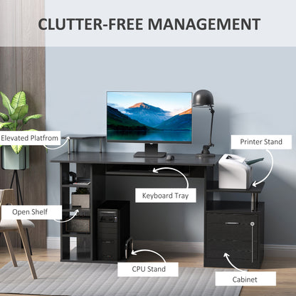PC workstation desk with CPU and printer storage