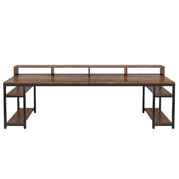 Two-person desk with monitor stands, 78 inch