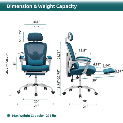 Reclining ergonomic office chair with footrest